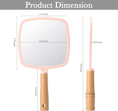Image of Wood Handle Mirror Square 25x13 cm | Portable HD Grooming & Makeup Mirror | Eco‑Friendly Plastic Frame | Travel & Shaving Handy Mirror (1, Square)
