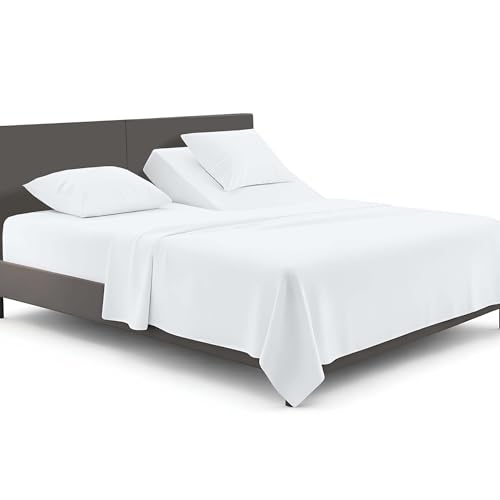 SGI bedding 36 Queen Split Top Flex Head Sheet Set 1800 Threads Flex Top Sheet for Adjustable Bed 4 Piece 15 Deep Pocket for Sleep Number Bed - White