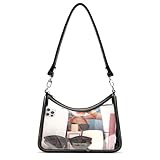LONG VACATION Clear Bag for Stadium Events, Shoulder Bag with Anti Theft Zipper & RFID Card Holder Women for Stadium Concert (Black)