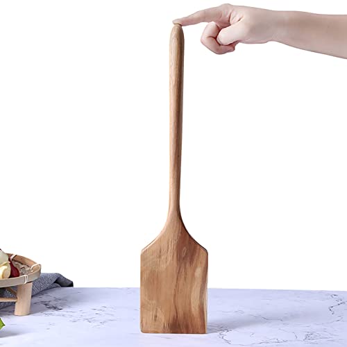 Espátula de madera grande para cocinar, espátula de madera gigante para hierro fundido grande, espátula de cocina de 17 pulgadas, espátula plana multiusos, mango largo, resistente al calor, espátulas