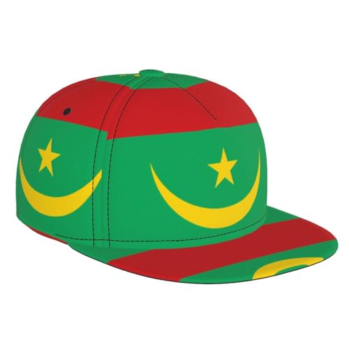 Drapeau de la Mauritanie - Casquette de baseball imprimée - Respirante - Bord plat - Convient pour l'extérieur et le fitness - Noir