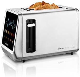 Ufesa One Touch Duo - Tostador Digital 850W, 2 Ranuras, Pantalla LED, 6 Niveles, Funciones Pan, Bagel, Muffin, Gofre, Recalentar, Descongelar, Memoria, Bandeja Recogemigas