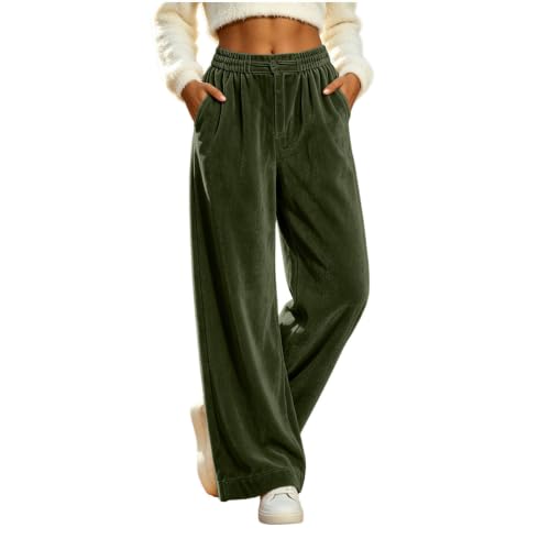 Velvet Pants Women Wide Leg Pleated Pull On Trousers with Pockets Casual - image 6