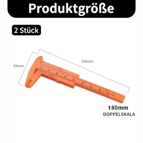2 Stücke DIY Kunststoff Messwerkzeuge Messschieber Mini Schiebe-Messschieber Messschieber Messwerkzeug Lineal 80mm, Geeignet für die Messung von Tasten, Jade, Schmuck (Orange)