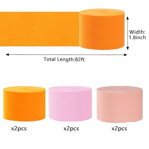 Image of We Moment Orange Pink Peach Crepe Paper Streamers 1.8 Inch Widening 6 Rolls,Orange Pink Party Decorations Streamer 82 feet per roll for Girl Birthday Baby Shower Wedding Party Decorations