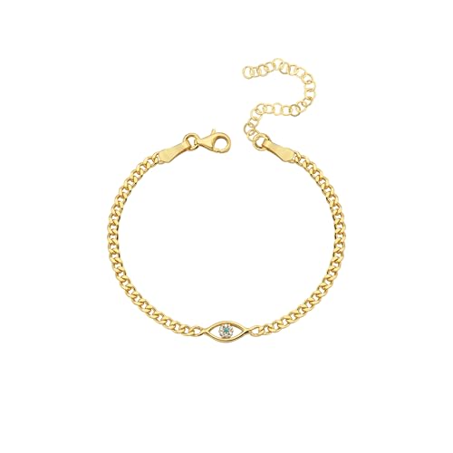 18K Gold Vermeil Evil Eye Curb Chain Bracelet for Women, Cuban Chain Bracelet, Cuban Link Curb Chain Bracelets Jewelry Gift for Her