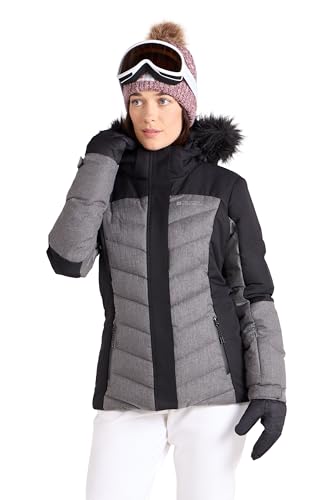 Mountain Warehouse Pyrenees Womens Padded Ski Jacket - Waterproof Ladies Winter Coat, Breathable, Adjustable Fit, Detachable Hood Snowskirt, Air Vents -for Snowboarding Black Women's Size 12