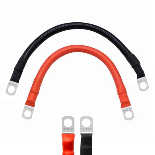 GothicBride Cavi Batteria Auto 35mm² 30 cm Cavi per Batteria Auto 12V con Terminali ad Anello M8 Cavi Batteria per Moto, Auto, Camper, Solari