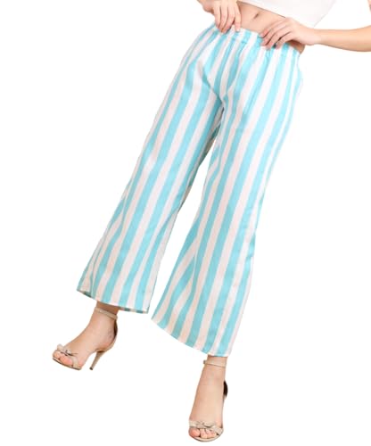 Image of POPWINGS Casual Relaxed Fit Stripe Printed Trouser for Women for Summer | Casual Trouser for Women