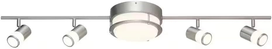 Hampton Bay Lighting Greyrock 3.44 ft. 4-Light Brushed Nickel Integrated LED Fixed Track Lighting Kit w/ Rotating Heads and Flush Mount Light