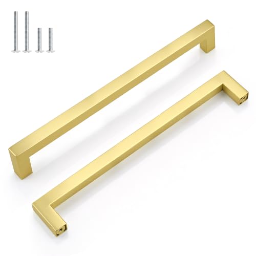 Gobrico 30 Pack 7-1/2 Inch (192mm) Hole Centers Cabinet Handles, Brushed Brass Cabinet Pulls, Stainless Steel Square Kitchen Cabinet Handle, 8'' Overall Length Gold Drawer Pull