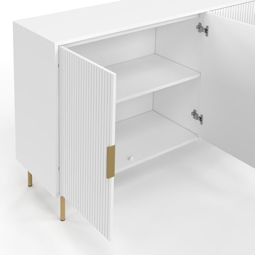 Buffet 160cm Blanc Façades Effet Lattes IDMarket