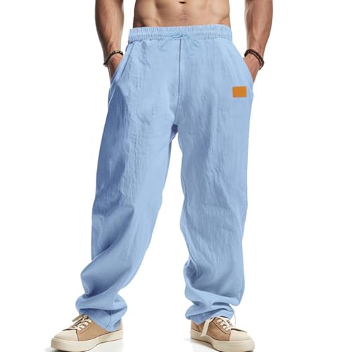 Mens Baggy Linen Pants Casual Joggers Sweatpants Elastic Waist Drawstring Lightweight Vacation Trousers with Pockets2