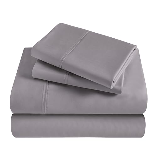 Superior Modal from Beechwood 300 Thread Bed Sheet Set, 1 Elastic Deep Pocket Fitted Sheet, 1 Flat Sheet, 2 Pillowcases, Soft Cool Sheets, Sateen Weave, Bedding Essentials, King, Grey by SUPERIOR - Image 2