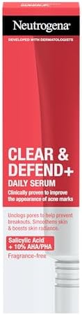Neutrogena Clear & Defend+ Daily Serum (1x 30ml), Refining and Clearing Face Serum with Salicylic Acid, AHA/PHA, Daily-Use Oil-Free Serum for Spot-Prone Skin to Help Defend Against Breakouts
