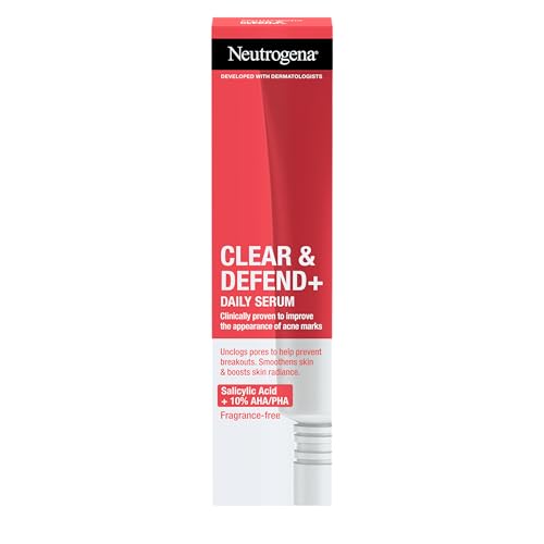 Neutrogena Clear & Defend+ Daily Serum (1 x 30 ml), Verfeinerndes und klärendes Gesichtsserum mit Salicylsäure, AHA/PHA, ölfreies Serum für zu Pickel neigende Haut zur Abwehr von Ausbrüchen
