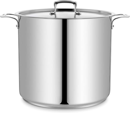 Stockpot – 24 Quart – Brushed Stainless Steel – Heavy Duty Induction Pot with Lid and Riveted Handles – for Soup, Seafood, Stock, Canning and for Catering for Large Groups and Events by BAKKEN by Bakken- Swiss - Used condition - CA$122.45