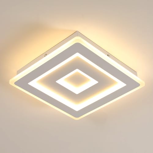 Comely – Plafoniera LED da soffitto quadrata moderna, bianca, 36W 4050LM. Lampada LED bianca per diversi ambienti come camera da letto e soggiorno. Luce calda 3000K. Lato: 28cm.