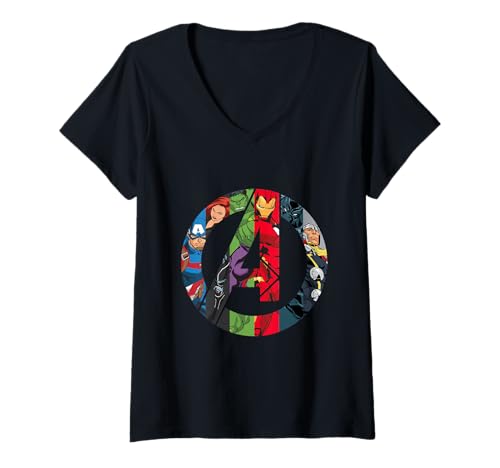 T-shirt col V Marvel Avengers pour femme avec logo iconique de l'équipe