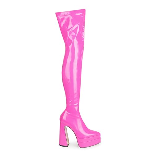 Cuissardes pour femmes talons hauts épais escarpins bout pointu 15 cm plateforme