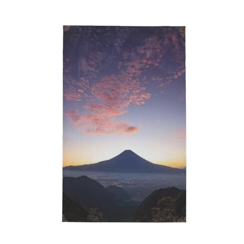 ワッフルキッチンタオルはマイクロファイバー製で、吸水性、速乾性、抗菌性に優れています(夕暮れの富士山のサンセットランドスケープでの富士山の風景)