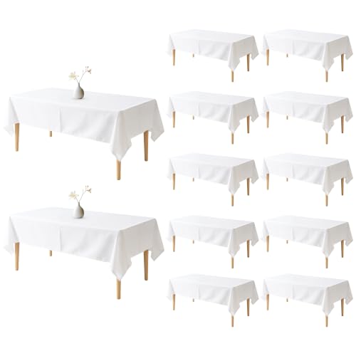 Image of 12 Pack Table Cloth 60 x 122 Inch, Rectangle Tablecloth, Stain and Wrinkle Resistant Washable Polyester Table Cover for Buffet Party, Dinner, Weddings and Camping, White