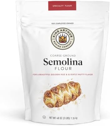 King Arthur Premium Semolina Flour: Coarse Ground, High Protein Durum Wheat for Perfect Pasta, Pizza, and Bread Making - Kosher, 3 lbs Resealable Bag, USA-Grown Wheat, Versatile Baking Ingredient