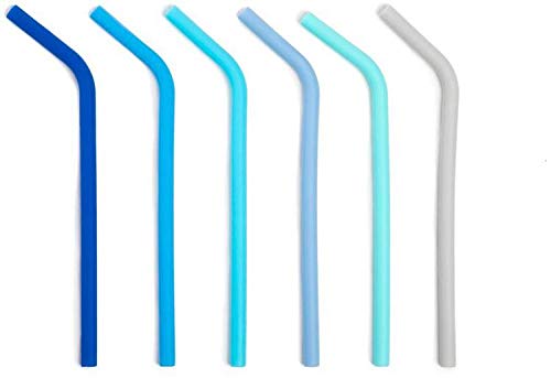 Manna Hydration Blue Multi Colored Reusable Angled Silicone Drinking Straw 6pc Set