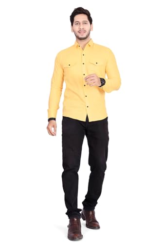 Image of Men's Cotton Spread Collar Full Sleeve Regular Fit Solid Casual Shirt with Double Pockets - Stylish Comfortable Shirt for Everyday Wear