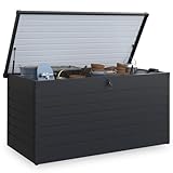 IDMarket - Baúl de metal con cerradura gris antracita para jardín 1250L 175x95x90 cm