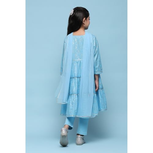 Image of BIBA Girls Biba Girls Sky Blue Cotton Tiered Printed 2 Piece Set