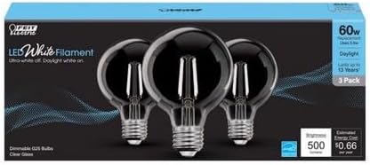 Feit Electric White Filament G25 E26 (Medium) Filament LED Bulb Daylight 60 Watt Equivalence 3 pk
