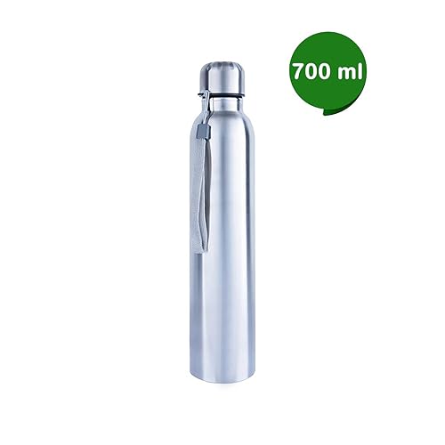 Image of Manha's Slim Sleek Stainless Steel 700ml Water Bottle - Lightweight Single Wall Metal Bottle, Leakproof & Durable Drink Bottle for School, Office, Gym, Travel (Silver, 700ml)