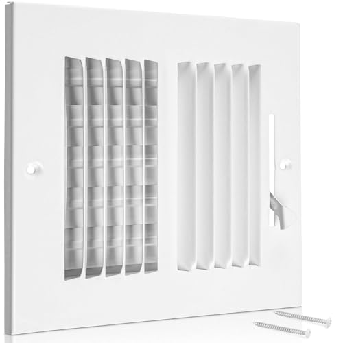 Ceiling Register - Air Vent Covers for Home Ceiling or Wall - 8X6 Inch (Duct Opening) 2-Way White Grille Register Cover with Adjustable Damper for HVAC Heat and Cold Air Conditioner