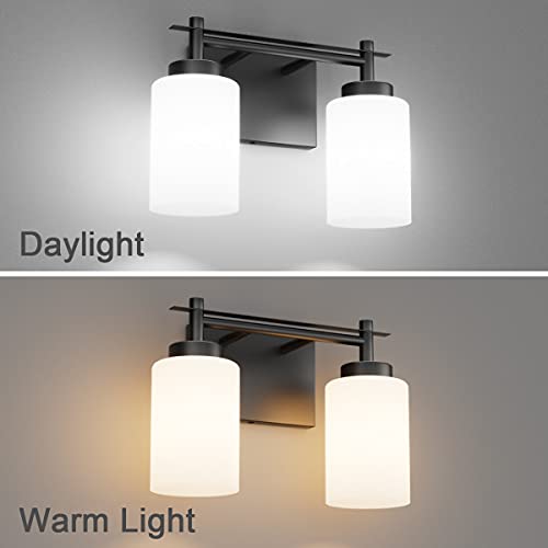Image of Aipsun Black Bathroom Vanity Lights Fixtures Vintage 2 Lights Sconces Industrial Vanity Lighting Fixtures Milky Glass Shades(Exclude Bulb)