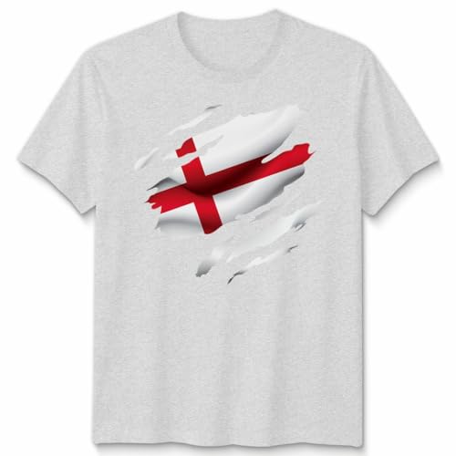 Image of D&T England Flag Slash Unisex Tshirt Patriotic Football Fan Top Cool Design Unisex 3XL Heather Grey