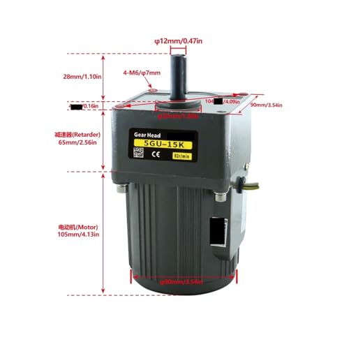 Moteur asynchrone monophasé 110V 40W 56 RPM avec arbre de 12mm 31K15GN-C