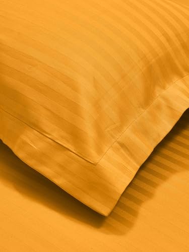 Image of Mafatlal Italian Strip King Size Bed Sheet Cotton with 2 Pillow Covers | 210 TC Pure Cotton Flat Bedsheet Yellow | 108 x 108 Inches| Soft & Durable
