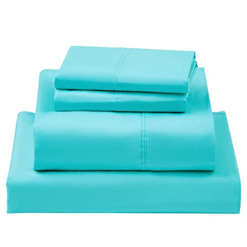 Lbro2M 100% Egyptian Cotton 1000 Thread Count Full Size Sheets Set,Bed Sheet 4 Piece Sets,16 Inches Deep Pocket,Bedding Super Soft Breathable,Sateen Weave Long Staple,All Season,Lake Green #TOP6