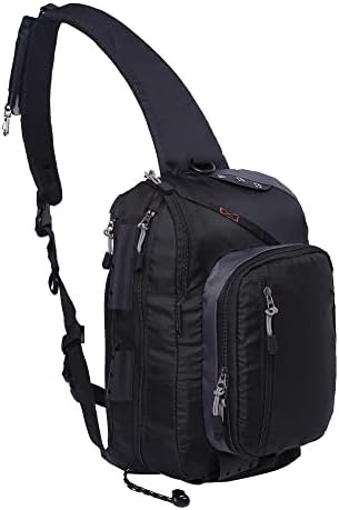 Kylebooker Fly Fishing Sling Pack Fishing Tackle Storage Shoulder Bag (Black)