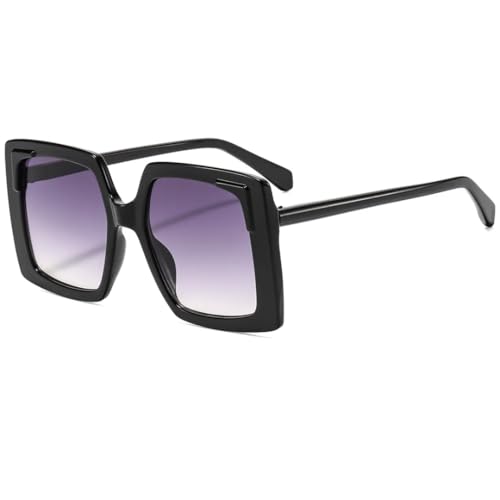 Lunettes de soleil rétro UV400 à grand cadre noir et gris pour femmes et hommes