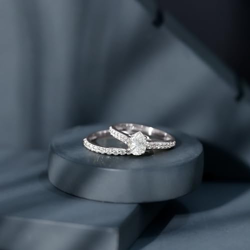 Certified Moissanite 6X8 mm Pear Shaped Bridal Set Rings, D-Vs1 Quality, Moissanite Engagement Ring with Wedding Band4