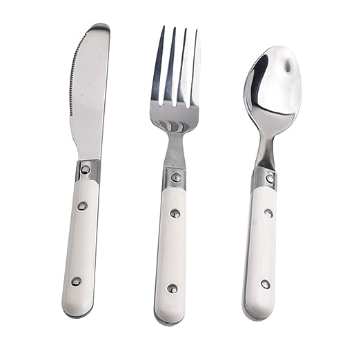 BESPORTBLE 3Pcs Stainless Steel Cutlery Set Durable Tableware for Boys and Simple Style Utensils for Home Dining Fork Spoon and Cutter White Color