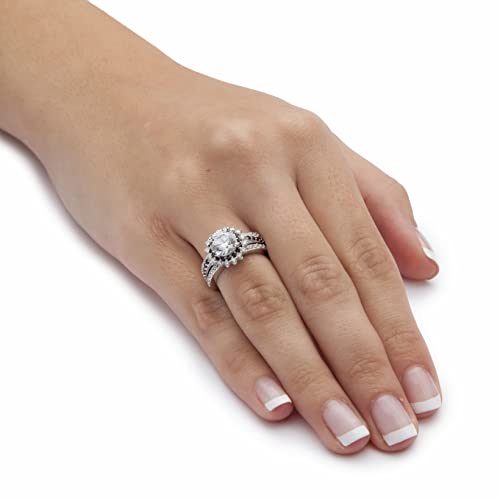 Platinum over Sterling Silver Round White and Black Cubic Zirconia Bridal Ring Set3