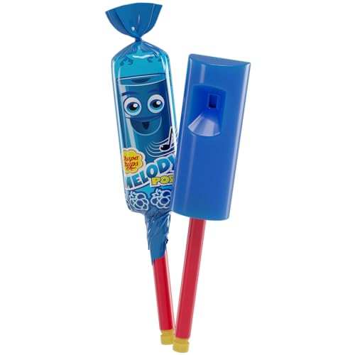 Chupa Chups Melody Pop, Blue Raspberry Flavor, Whistle Lollipops, Individually Wrapped Candy Suckers, 5 Count Pack