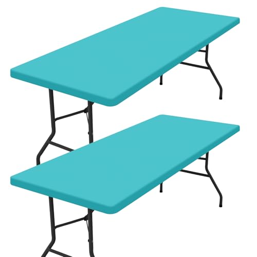 homing 2 Pack Rectangle Table Cloth, Elastic Fitted Fabric Tablecloth Fits for 8 Foot Folding Tables, Washable Table Cover for Picnic, Camping, Indoor & Outdoor (Turquoise, 30" x 96") by homing - Used condition - US$16.30