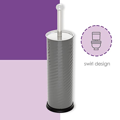 Image of Home Basics Toilet Brush with Swirl Canister, Grey | Sturdy Base | Embossed Design | Neutral Color