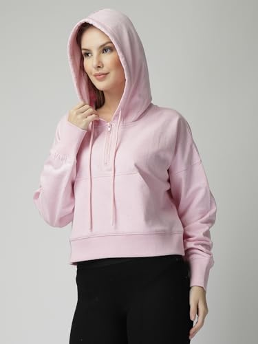 Image of Unifirnge Casual Wear Solid Crop Zipper Jacket Hooded Neck Full Sleeves Hoodie for Women Hoodies Women Stylish Sweater for Woman Stylish Cotton Blend Fleece Hoodie Winter wear Hood Regular Fit