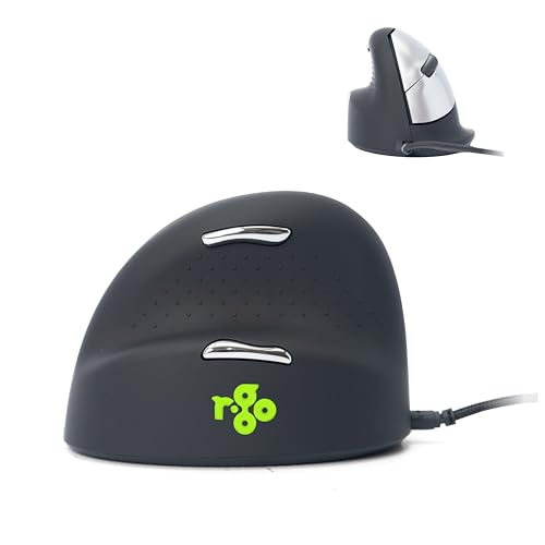 R-Go HE Souris Ergonomique Filaire, pour gaucher, Grande Taille, avec Le Logiciel Anti-TMS, Prévention tendinite, Souris Verticale, pour Windows/MacOS/Linux, 2400 DPI réglable et 5 Boutons