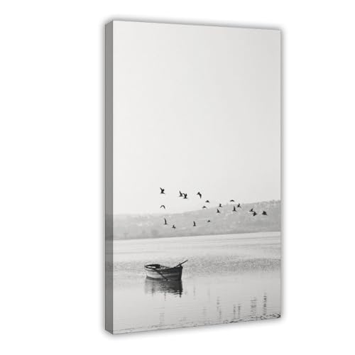 Impression sur toile oiseau de lac noir et blanc décoration murale salon chambre